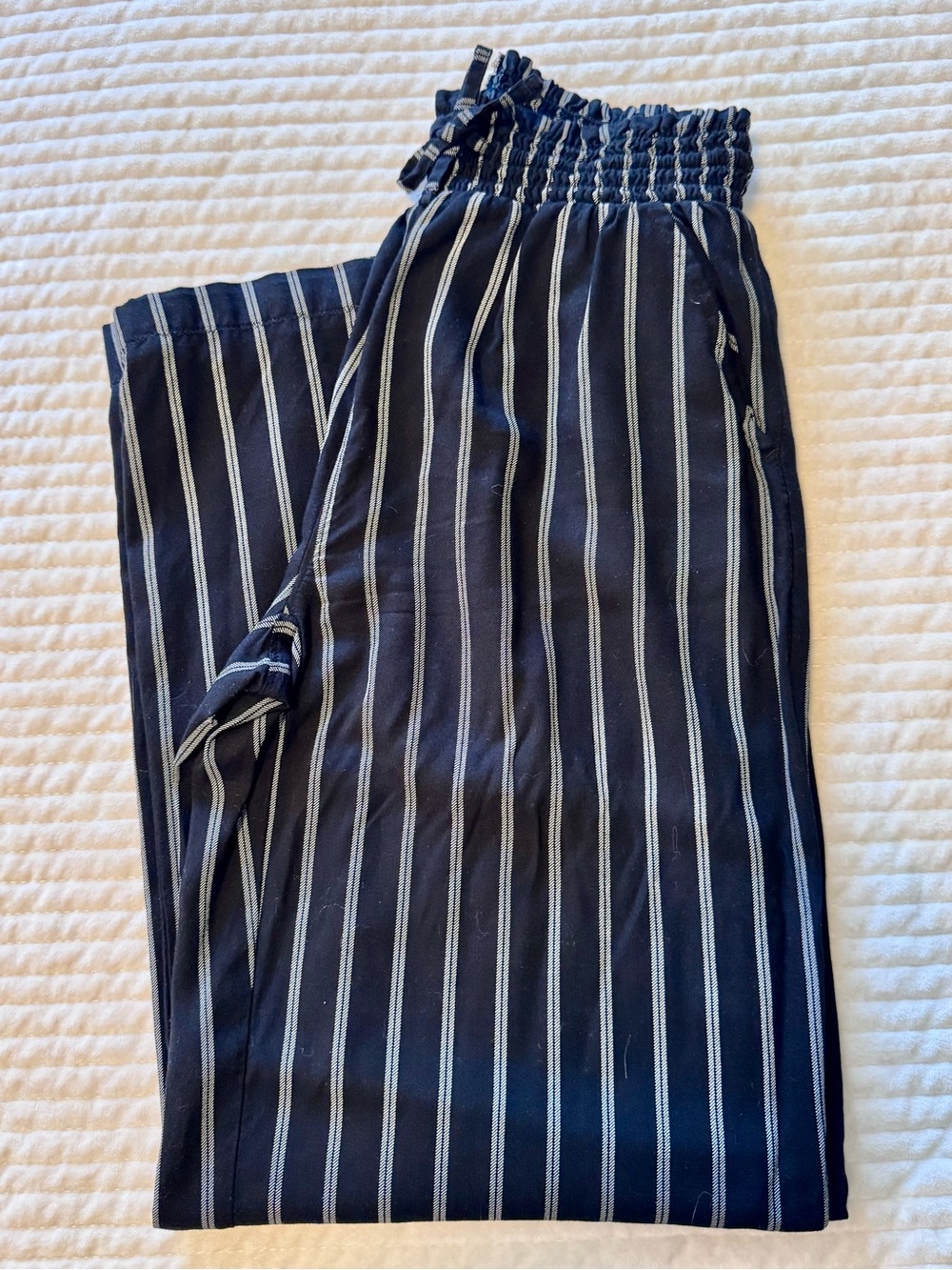 Black and White Striped High-Waist Wide-Leg Pants